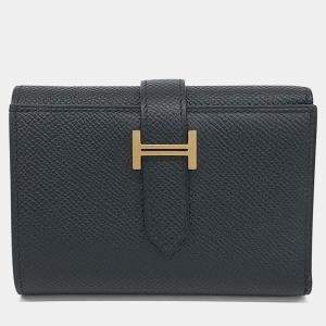مملوكة مسبقًا Hermes Black Leather Bean 3-Fold Wallet