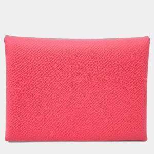 مملوكة مسبقًا Hermes Pink Leather Calvi Duo Card Holder