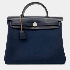 Pre Owned Hermes Black Canvas and Leather New Zip Herbag Small