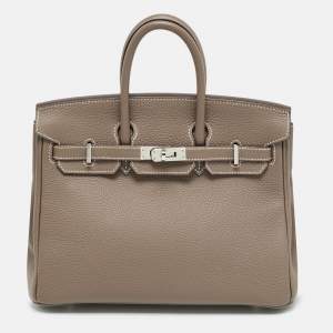 مملوكة مسبقًا Hermès Birkin 25 Palladium Finish Etoupe Togo Leather Tote