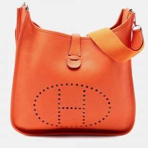 Pre Owned Hermes Orange Clemence Evelyne III GM