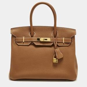 مملوكة مسبقًا Hermes Birkin 30 Gold Finish Gold Togo Leather Tote
