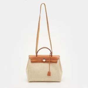 مملوكة مسبقًا Hermes Herbag 31 Ecru/Natural Toile Canvas and Vache Leather Bag