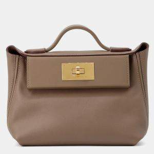 Pre Owned Hermes 24/24 Sac Van Quatre Etoupe Evercolor Swift Leather Size Mini