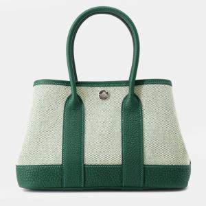 Pre Owned Hermes Neo Garden Ecru/Vert Moyen Negonda Leather Toile H Size 23