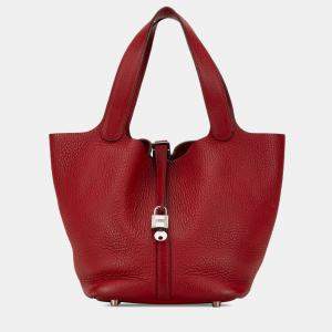 Pre Owned Hermes Red Clemence Picotin Lock 22