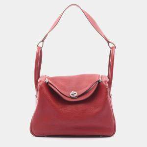 Pre Owned Hermes Lindy 30 Rouge Garance Taurillon Clemence Leather Shoulder Bag