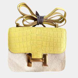 مملوكة مسبقًا Hermes Micro Constance 14 matte crocodile Marigold yellow with gold hardware