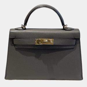 Pre Owned Hermes Mini Kelly II Epsom Etain with gold hardware