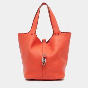 Pre Owned Hermes Picotin Lock 26 Orange Clemence Bag