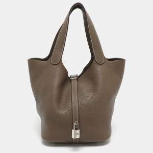 Pre Owned Hermès Picotin Lock 22 Etoupe Taurillon Clemence Leather Tote