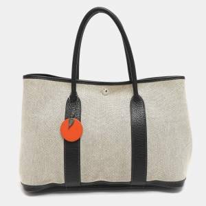 مملوكة مسبقًا Hermes Garden Party 36 Beige/Black Toile Canvas and Negonda Leather Tote