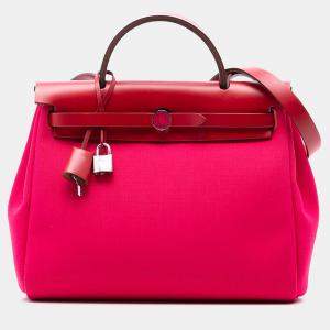 مملوكة مسبقًا Hermes Pink Red Toile Herbag Zip 31 Laque