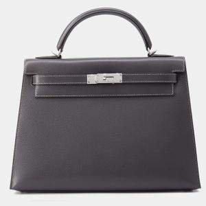مملوكة مسبقًا Hermes Kelly Sellier Graphite Courchevel Size 32