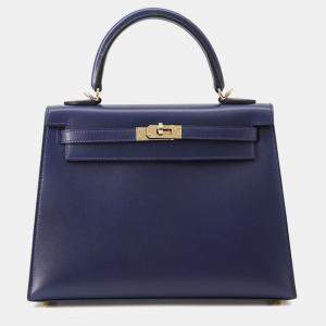 مملوكة مسبقًا Hermes Kelly Sellier Blue Abysse Tadelakt Leather Size 25