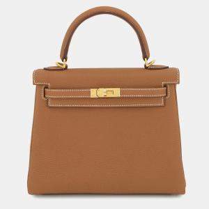 مملوكة مسبقًا Hermes Kelly Retourne Gold Togo Leather Size 25