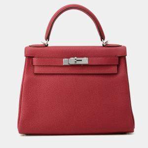 Pre Owned Hermes Kelly Retourne Red Togo Leather Size 28