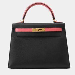 Pre Owned Hermes Kelly Sellier Rose Azalee/Black Epsom Size 28