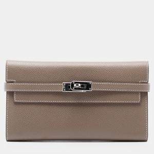 Pre Owned Hermes Brown Epsom Kelly Longue Wallet