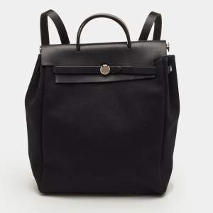 مملوكة مسبقًا Hermes Herbag Black Toile Canvas and Vache Hunter 2-in-1 Backpack