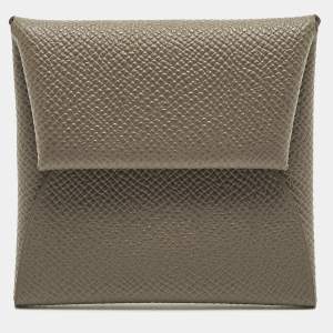 Pre Owned محفظة نقود هيرمس باستيا جلد إبسوم رمادي داكن