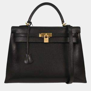 مملوكة مسبقًا Hermes Black Courchevel Kelly 35 Sellier 2way Handbag