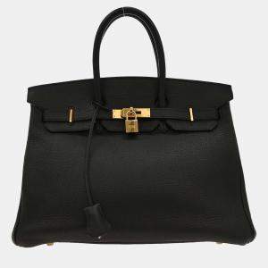 Pre Owned Hermes Black Taurillon Clemence Birkin 35 Handbag