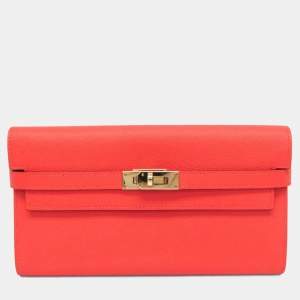Pre Owned محفظة هيرمس كيلي طويلة طي مزدوج جلد إيبسوم روز جايبور وردي سلمون