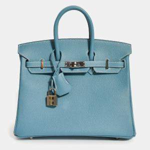 Pre Owned Hermes 2014 Blue Jean Epsom Leather Birkin 25