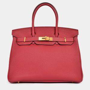 مملوكة مسبقًا Hermes 2016 Rouge Clemence Leather Birkin 30 GHW