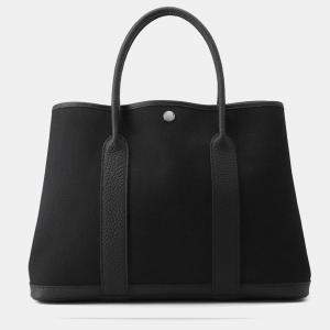 Pre Owned Hermes Garden Party Black Toile Military Negonda Leather Size Pm