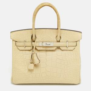 Pre Owned Hermès Birkin 30 Palladium Finish Trench Matte Alligator Mississippiensis Tote