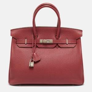 Pre Owned Hermès Birkin 35 Palladium Finish Rouge Garance Togo Leather Tote