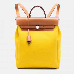 Pre Owned Hermes Brown Yellow Toile Herbag A Dos Zip Retourne Backpack