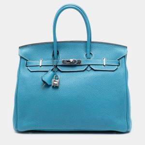 Pre Owned Hermes Blue Togo Birkin Retourne 35