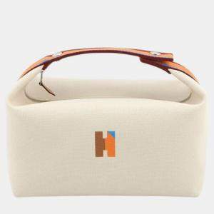 Pre Owned Hermes Beige Red Large Toile Bride A Brac H Pavillon Case