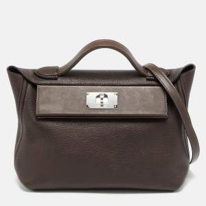 Pre Owned Hermès 24/24 29 Palladium Finish Ebene Barenia Faubourg Top Handle Bag