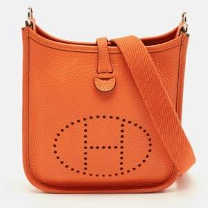 Pre Owned Hermes Evelyne Amazone TPM Orange/Craie Taurillon Clemence Leather Crossbody Bag