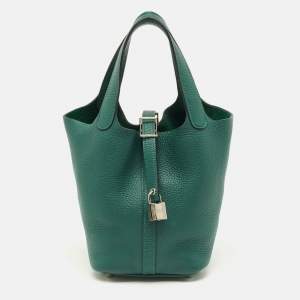 Pre Owned Hermes Picotin Lock 18 Vert Vertigo Taurillon Clemence Leather Tote