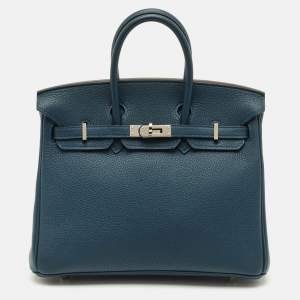 Pre Owned Hermes Birkin 25 Palladium Finish Colvert Togo Leather Tote