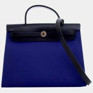 Pre Owned Hermes Blue Toile Herbag Zip 31