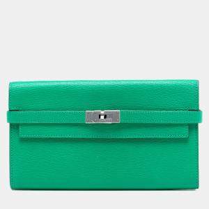 مملوكة مسبقًا محفظة هيرمس كيلي لونج جلد شيفر أخضر ميسور