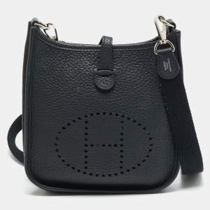 Pre Owned Hermes Evelyne TPM Noir Taurillon Clemence Leather Crossbody Bag