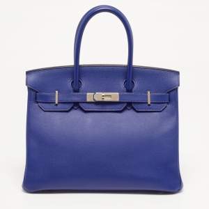 Pre Owned Hermes Birkin 30 Palladium Finish Bleu Electrique Epsom Leather Tote