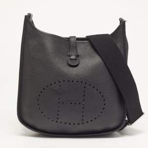 Pre Owned Hermes Evelyne III PM Noir Taurillon Clemence Leather Shoulder Bag