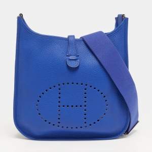 Pre Owned Hermes Evelyne III PM Bleu Electrique Taurillon Clemence Leather Shoulder Bag