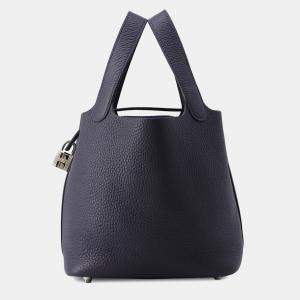 Pre Owned Hermes Picotin Lock Blue Nuit Taurillon Clemence Size Pm