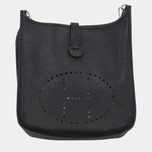Pre Owned Hermes Black Taurillon Clemence Evelyne 3 GM Shoulder Bag