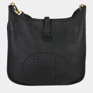 Pre Owned Hermes Black Clemence Evelyne III PM GHW
