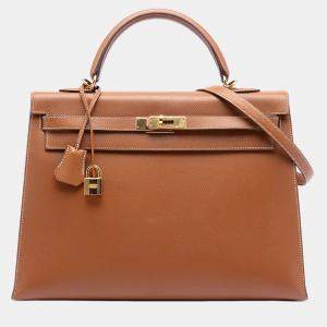 Pre Owned Hermes Brown Gold Epsom Kelly II Sellier 35